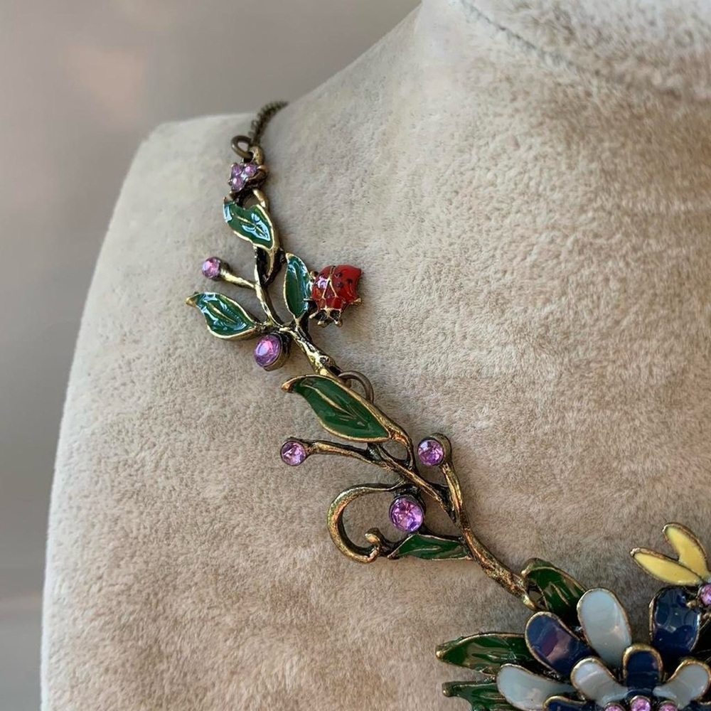 Fairy Enamel Statement Necklace in Green, Blue & Purple lady bug dragonfly y2k - Picture 5 of 8